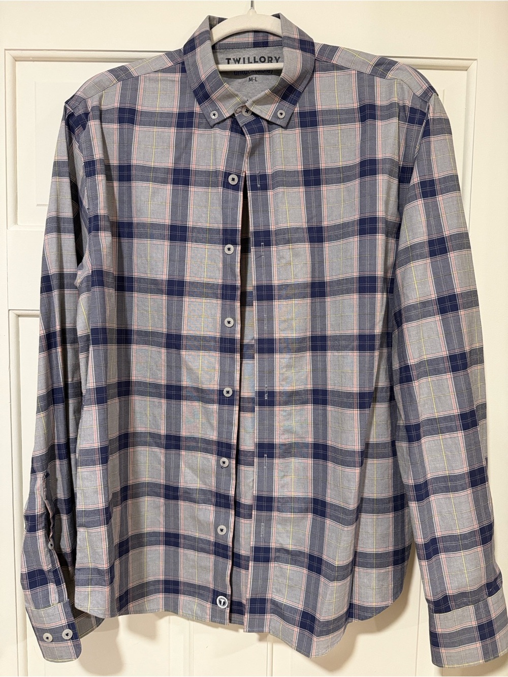 Twillory Untuckable Plaid Button Down Shirt Men’s Size M-L Navy Grey
